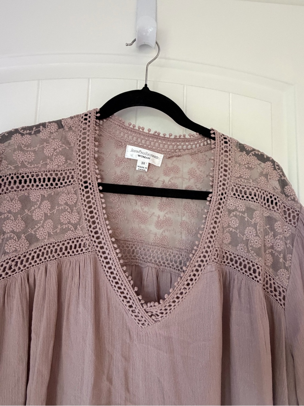 John Paul Richard 3X Mauve Lace Boho Peasant Blouse Rayon - Picture 3 of 10
